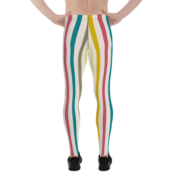 Beige Multicolored Striped Men's Leggings, Vertical Striped Designer Print Sexy Meggings Men's Workout Gym Tights Leggings, Men's Compression Tights Pants - Made in USA/ EU/ MX (US Size: XS-3XL)&nbsp;