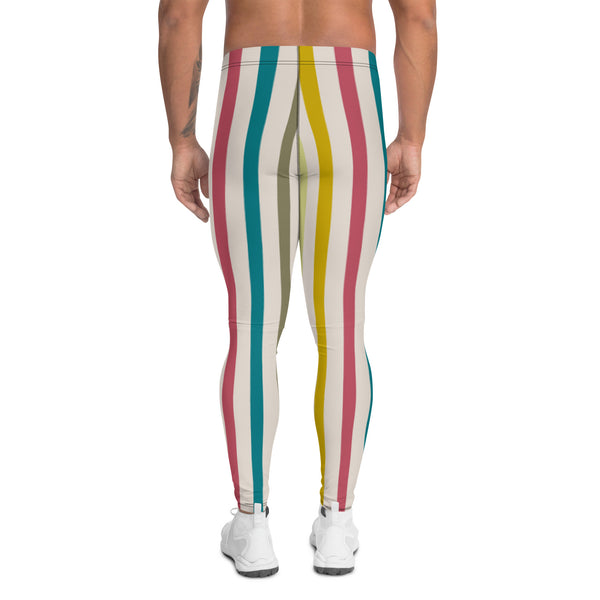 Vertical Striped Retro Style Tights, Vertical Striped Meggings Compression Tights For Men- Made in USA/EU/MX