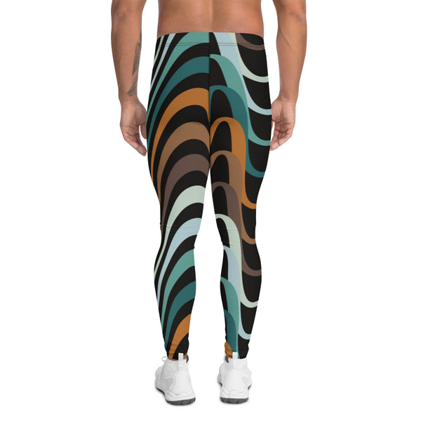 Retro Waves Men's Leggings, Colorful Multi-Colored Wavy Print Designer Men's Leggings Tights Pants - Made in USA/EU/MX (US Size: XS-3XL)&nbsp;Sexy Meggings Men's Workout Gym Tights Leggings