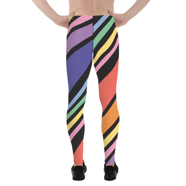 Colorful Diagonally Striped Meggings, Diagonal Striped Best Multicolored Abstract Designer Print Sexy Meggings Men's Workout Gym Tights Leggings, Men's Compression Tights Pants - Made in USA/ EU/ MX (US Size: XS-3XL)&nbsp;