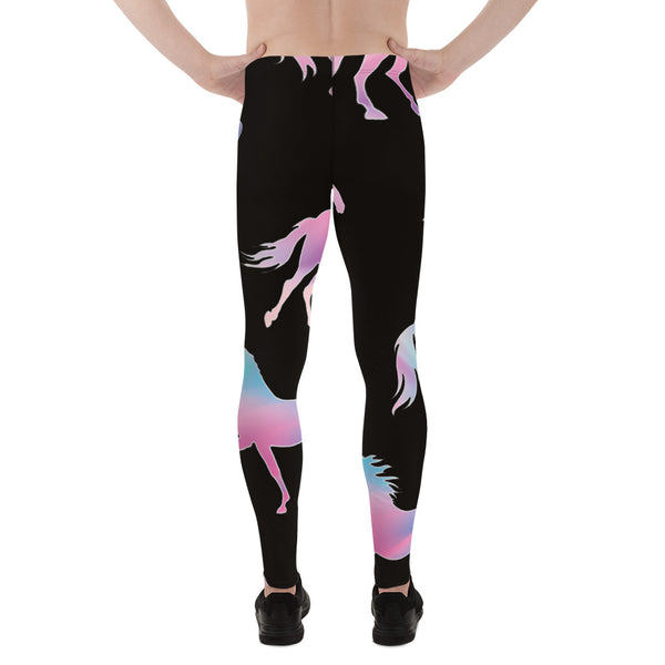 Colorful Horse Print Men's Leggings, Mystical Horse Pattern Designer Premium Men's Rave Tights, Sexy Meggings Men's Workout Gym Tights Leggings, Men's Compression Tights Pants - Made in USA/ EU/ MX (US Size: XS-3XL) 