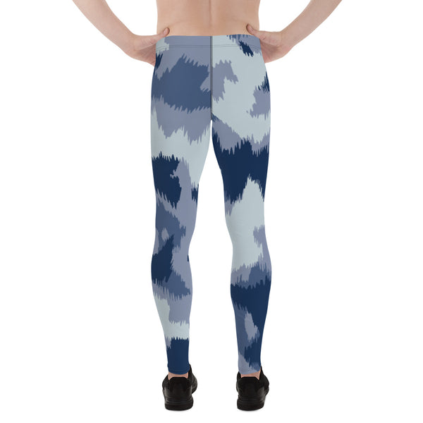 Abstract Blue Men's Leggings, Blue Grey Abstract Designer Print Sexy Meggings Men's Workout Gym Tights Leggings, Men's Compression Tights Pants - Made in USA/ EU/ MX (US Size: XS-3XL) 
