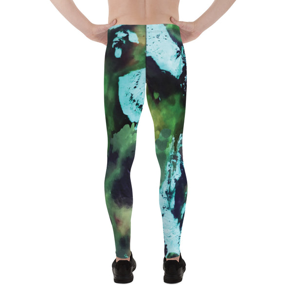Abstract Green Men's Leggings, Green Blue Abstract Designer Print Sexy Meggings Men's Workout Gym Tights Leggings, Men's Compression Tights Pants - Made in USA/ EU/ MX (US Size: XS-3XL) 