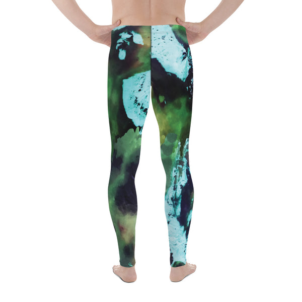 Abstract Green Men's Leggings, Green Blue Abstract Designer Print Sexy Meggings Men's Workout Gym Tights Leggings, Men's Compression Tights Pants - Made in USA/ EU/ MX (US Size: XS-3XL) 