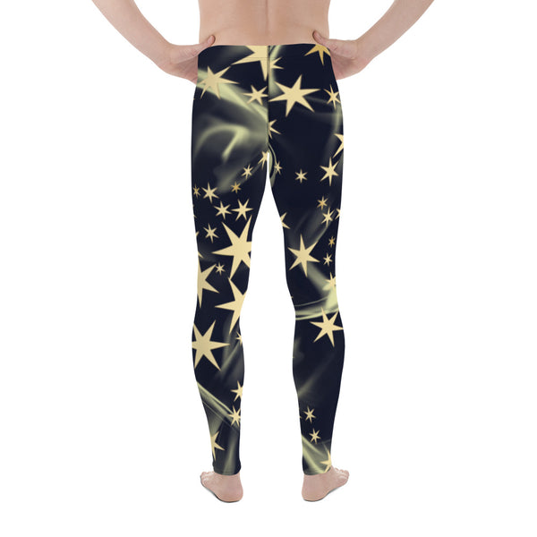 Best Black Starry Men's Leggings, Stars Pattern Abstract Designer Print Sexy Meggings Men's Workout Gym Tights Leggings, Men's Compression Tights Pants - Made in USA/ EU/ MX (US Size: XS-3XL) 