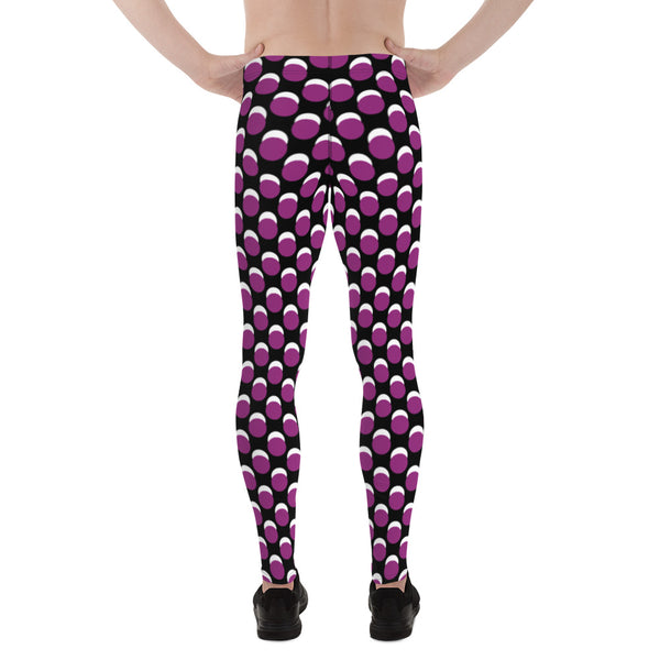 Black Purple Dotted Men's Leggings, Dots Pattern Abstract Designer Print Sexy Meggings Men's Workout Gym Tights Leggings, Men's Compression Tights Pants - Made in USA/ EU/ MX (US Size: XS-3XL)&nbsp;