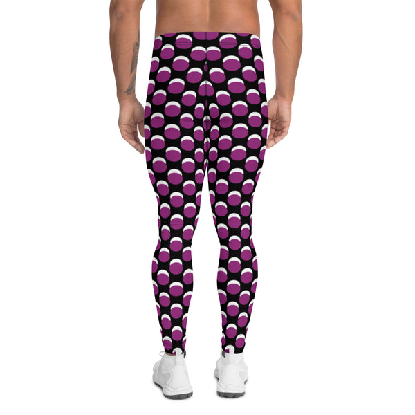 Black Purple Dotted Men's Leggings, Dots Pattern Abstract Designer Print Sexy Meggings Men's Workout Gym Tights Leggings, Men's Compression Tights Pants - Made in USA/ EU/ MX (US Size: XS-3XL)&nbsp;