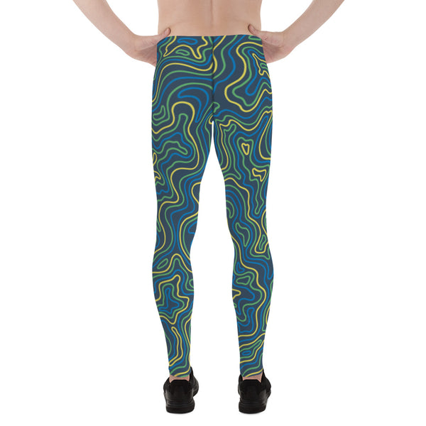Green Abstract Printed Men's Leggings, Green Yellow Multicolored Swirled Abstract Designer Print Sexy Meggings Men's Workout Gym Tights Leggings, Men's Compression Tights Pants - Made in USA/ EU/ MX (US Size: XS-3XL) 