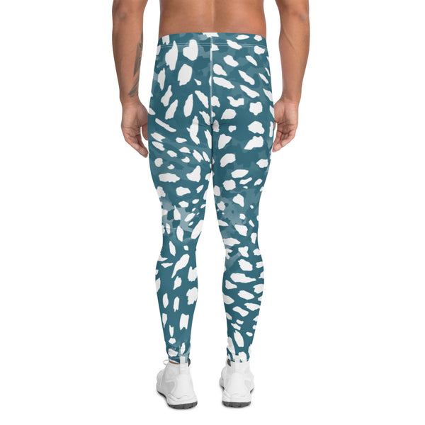 Blue Abstract Print Men's Leggings, Blue and White Abstract Designer Print Sexy Meggings Men's Workout Gym Tights Leggings, Men's Compression Tights Pants - Made in USA/ EU/ MX (US Size: XS-3XL) 