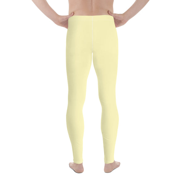 Pale Yellow Color Meggings, Solid Yellow Color Print Sexy Meggings Men's Workout Gym Tights Leggings, Men's Compression Tights Pants - Made in USA/ EU/ MX (US Size: XS-3XL) 