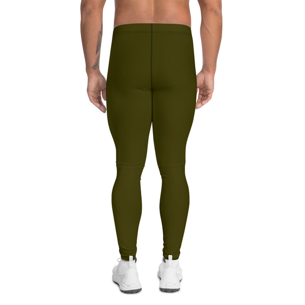 Army Green Color Men's Leggings, Solid Color Green Print Sexy Meggings Men's Workout Gym Tights Leggings, Men's Compression Tights Pants - Made in USA/ EU/ MX (US Size: XS-3XL) 