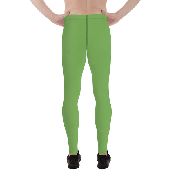 Green Solid Color Men's Leggings, Pastel Green Color Best Sexy Meggings Men's Workout Gym Tights Leggings, Men's Compression Tights Pants - Made in USA/ EU/ MX (US Size: XS-3XL) 