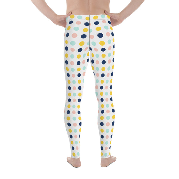 Blue Yellow Dotted Men's Leggings, Dots Pattern Abstract Designer Print Sexy Meggings Men's Workout Gym Tights Leggings, Men's Compression Tights Pants - Made in USA/ EU/ MX (US Size: XS-3XL)&nbsp;