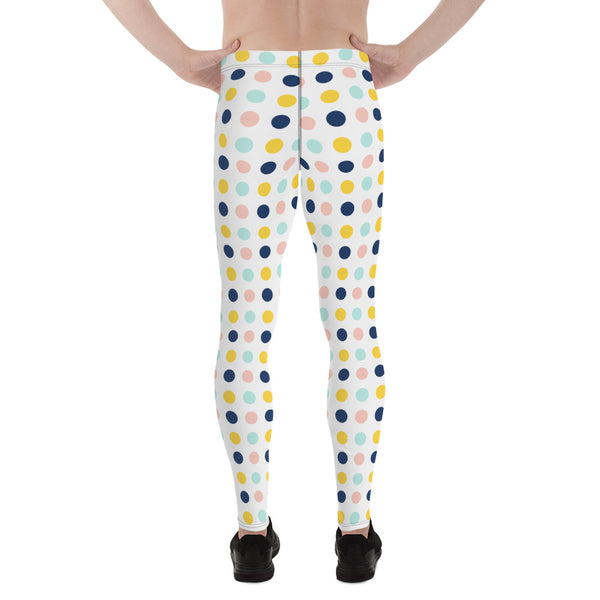 Blue Yellow Dotted Men's Leggings, Dots Pattern Abstract Designer Print Sexy Meggings Men's Workout Gym Tights Leggings, Men's Compression Tights Pants - Made in USA/ EU/ MX (US Size: XS-3XL)&nbsp;