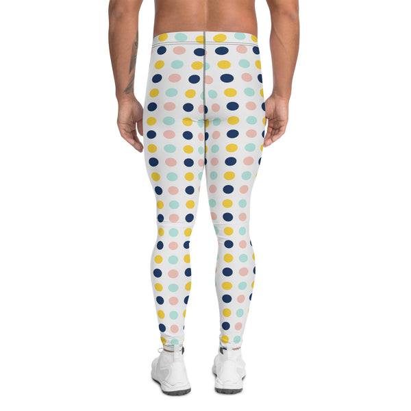 Blue Yellow Dotted Men's Leggings, Dots Pattern Abstract Designer Print Sexy Meggings Men's Workout Gym Tights Leggings, Men's Compression Tights Pants - Made in USA/ EU/ MX (US Size: XS-3XL)&nbsp;