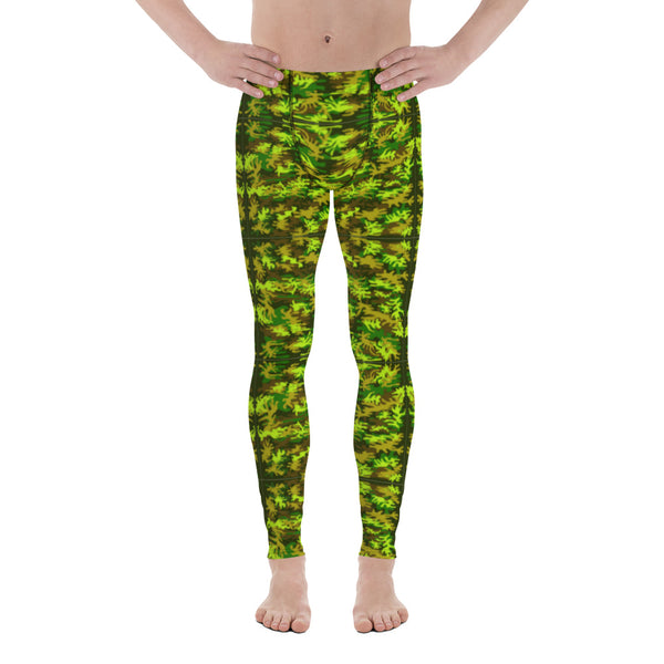 Green Camo Army Men's Leggings, Army Military Print Designer Meggings Designer Print Sexy Meggings Men's Workout Gym Tights Leggings, Men's Compression Tights Pants - Made in USA/ EU/ MX (US Size: XS-3XL) 