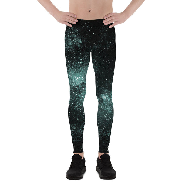 Green Black Galaxy Men's Leggings, Universe Abstract Style Men's Leggings, Comos Galaxy Milky Way Astrology Designer Print Sexy Meggings Men's Workout Gym Tights Leggings, Men's Compression Tights Pants - Made in USA/ EU/ MX (US Size: XS-3XL) 