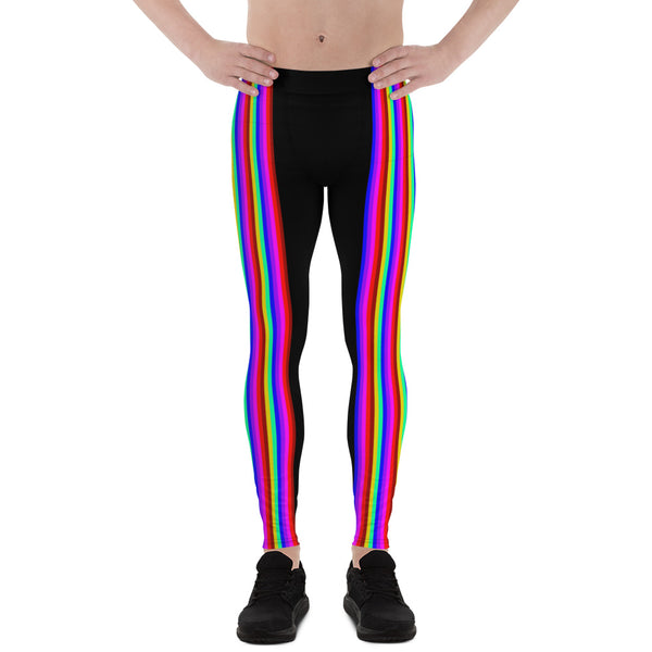Gay Pride Rainbow Men's Leggings, Gay Pride Designer Festival Vertical Stripes Circus Designer Print Sexy Meggings Men's Workout Gym Tights Leggings, Men's Compression Tights Pants - Made in USA/ EU/ MX (US Size: XS-3XL) 