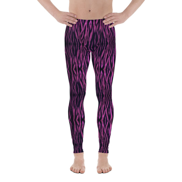 Pink Tiger Men's Leggings, Pink Black Tiger Stripe Animal Print Cool Modern Meggings, Men's Leggings Tights Pants - Made in USA/EU (US Size: XS-3XL) Sexy Meggings Men's Workout Gym Tights Leggings