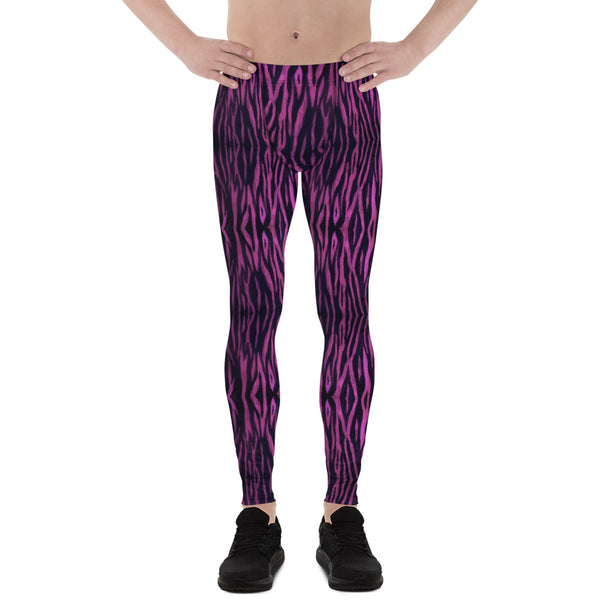 Pink Tiger Men's Leggings, Pink Black Tiger Stripe Animal Print Cool Modern Meggings, Men's Leggings Tights Pants - Made in USA/EU (US Size: XS-3XL) Sexy Meggings Men's Workout Gym Tights Leggings