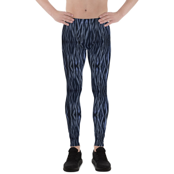 Blue Tiger Men's Leggings, Tiger Stripe Animal Print Cool Modern Meggings, Men's Leggings Tights Pants - Made in USA/EU (US Size: XS-3XL) Sexy Meggings Men's Workout Gym Tights Leggings