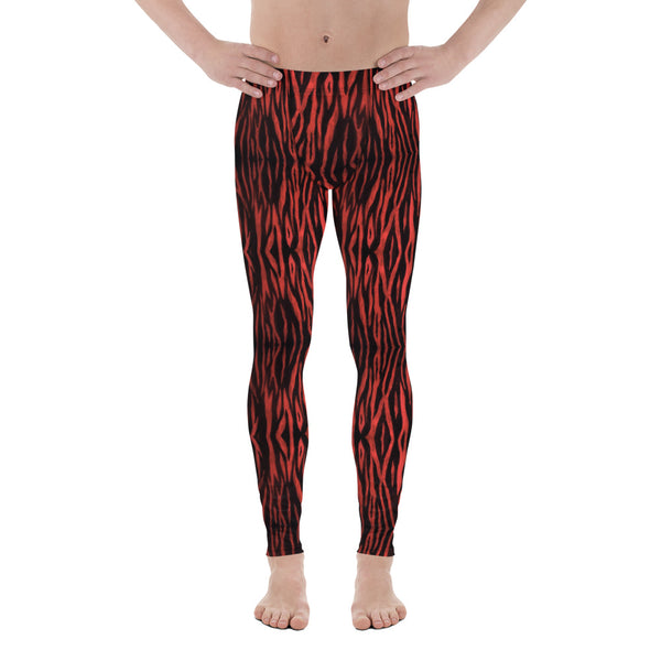 Red Tiger Men's Leggings, Tiger Stripe Animal Print Cool Modern Meggings, Men's Leggings Tights Pants - Made in USA/EU (US Size: XS-3XL) Sexy Meggings Men's Workout Gym Tights Leggings