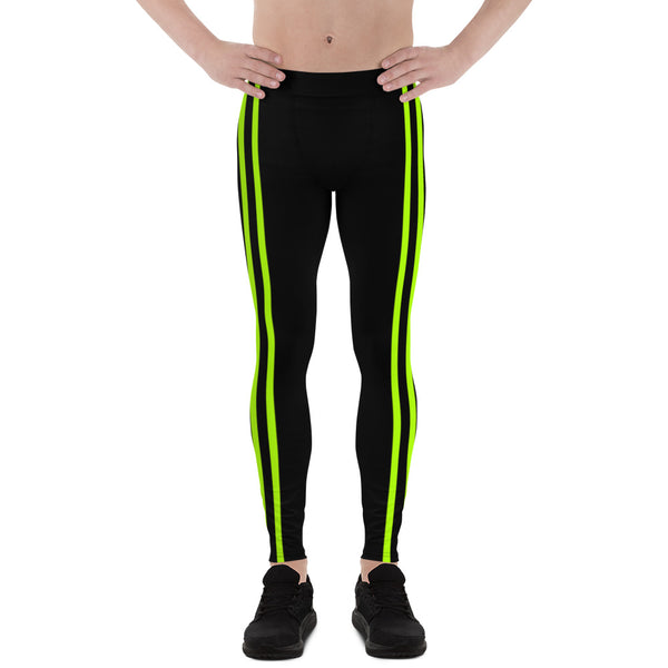 Neon Green Striped Men's Leggings, Modern Minimalist Striped Solid Color Modern Meggings, Men's Leggings Tights Pants - Made in USA/EU/ Mexico (US Size: XS-3XL) Sexy Meggings Men's Workout Gym Tights Leggings