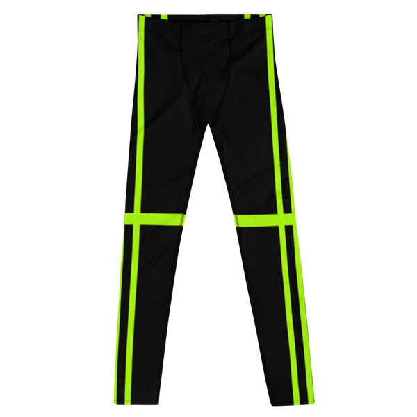 Green Stripes Best Men's Leggings, Designer Neon Green Minimalist Striped Solid Color Modern Meggings, Men's Leggings Tights Pants - Made in USA/EU/ Mexico (US Size: XS-3XL) Sexy Meggings Men's Workout Gym Tights Leggings