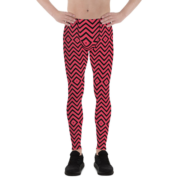 Black and Red Chevron Men's Leggings, Retro Style Meggings Compression Men's Leggings Tights Pants - Made in USA/MX/EU (US Size: XS-3XL) Sexy Meggings Men's Workout Gym Running Tights Leggings, Compression Active Wear Sports Tights