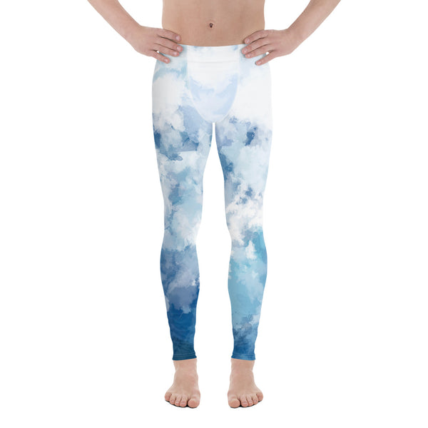 Blue Abstract Best Men's Leggings, Blue Clouds Cute Abstract Designer Print Sexy Meggings Men's Workout Gym Tights Leggings, Men's Compression Tights Pants - Made in USA/ EU/ MX (US Size: XS-3XL) 