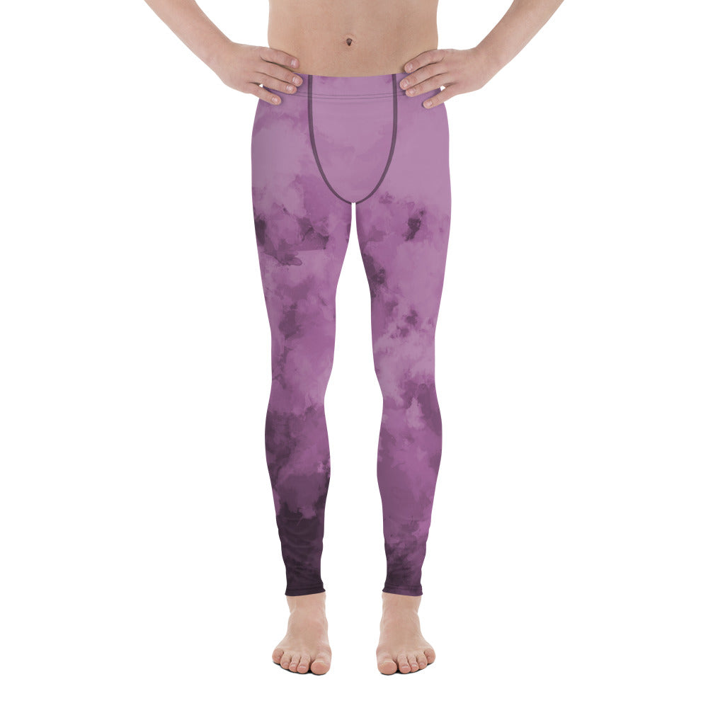 Purple Abstract Best Men's Leggings, Purple Clouds Cute Abstract Designer Print Sexy Meggings Men's Workout Gym Tights Leggings, Men's Compression Tights Pants - Made in USA/ EU/ MX (US Size: XS-3XL) 