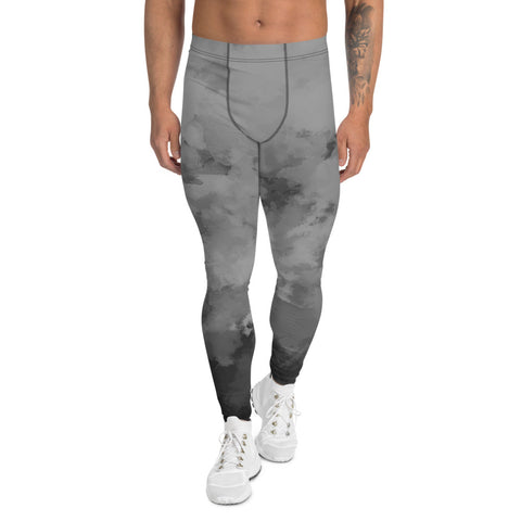 Grey Abstract Best Men's Leggings, Grey Clouds Cute Abstract Designer Print Sexy Meggings Men's Workout Gym Tights Leggings, Men's Compression Tights Pants - Made in USA/ EU/ MX (US Size: XS-3XL) 