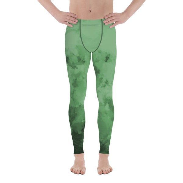 Green Abstract Best Men's Leggings, Green Clouds Cute Abstract Designer Print Sexy Meggings Men's Workout Gym Tights Leggings, Men's Compression Tights Pants - Made in USA/ EU/ MX (US Size: XS-3XL) 