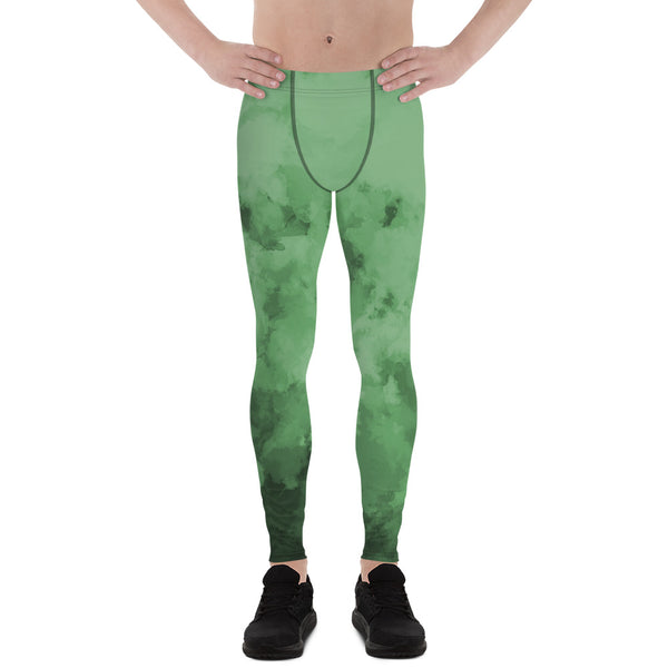 Green Abstract Best Men's Leggings, Green Clouds Cute Abstract Designer Print Sexy Meggings Men's Workout Gym Tights Leggings, Men's Compression Tights Pants - Made in USA/ EU/ MX (US Size: XS-3XL) 