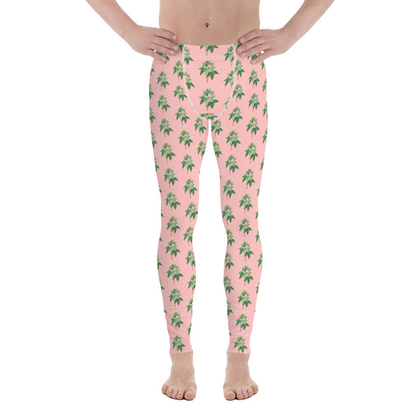 Pastel Pink Floral Men's Leggings, Best Floral Mens Leggings Flower Meggings, Designer Print Sexy Meggings Men's Workout Gym Tights Leggings, Men's Compression Tights Pants - Made in USA/ EU/ MX (US Size: XS-3XL) 