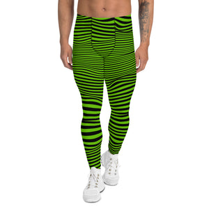 Bright Green Meshed Men's Leggings, Striped Premium Meggings Compression  Running Tights-Made in USA/EU/MX