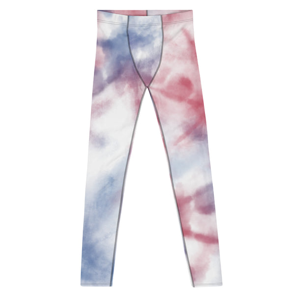 Red Blue Tie Dye Meggings, Tie Dye Party Men's Tights, Best High Quality Designer Print Sexy Meggings Men's Workout Gym Tights Leggings, Men's Compression Tights Pants - Made in USA/ EU/ MX (US Size: XS-3XL) Tie Dye Festival Meggings, Tie Dye Workout Party Leggings Outfits 