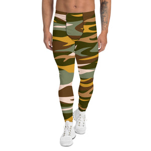 Orange Green Camouflaged Men's Leggings, Army Camouflage Military Print Premium Quality Designer Print Sexy Meggings Men's Workout Gym Tights Leggings, Men's Compression Tights Pants - Made in USA/ EU/ MX (US Size: XS-3XL) 