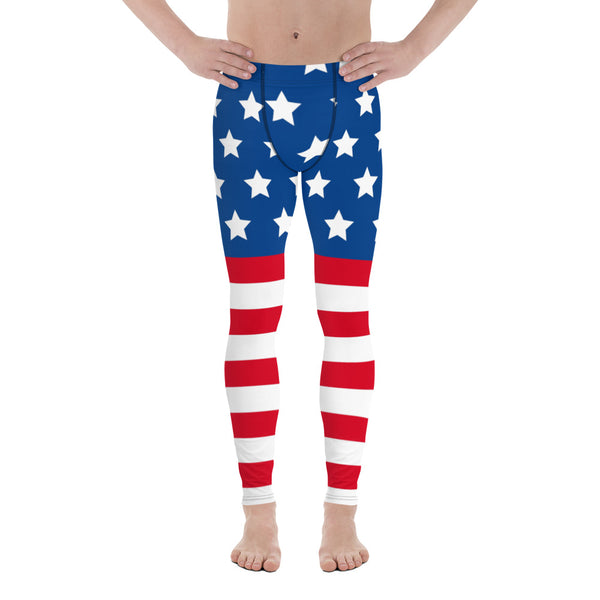 July 4th American Flag Style Meggings, Festive US National Holiday Best High Quality Designer Print Sexy Meggings Men's Workout Gym Tights Leggings, Men's Compression Tights Pants - Made in USA/ EU/ MX (US Size: XS-3XL) American Flag Leggings Independence Day Leggings USA Flag, Men's Leggings - America Print Meggings, USA Flag 4th of July Leggings Yoga Pants, Patriotic Pants, Country Wear For American Men