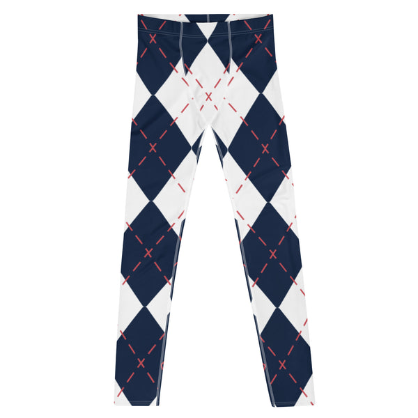 Blue Red Plaid Print Meggings, Preppy Classic Plaid Pattern Print Winter Style Christmas Meggings Festive Men's Tights Designer Print Sexy Meggings Men's Workout Gym Tights Leggings, Men's Compression Tights Pants - Made in USA/ EU/ MX (US Size: XS-3XL) 