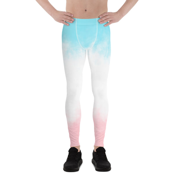Blue Pink Abstract Men's Leggings, Best Modern Minimalist Premium Designer Print Sexy Meggings Men's Workout Gym Tights Leggings, Men's Compression Tights Pants - Made in USA/ EU/ MX (US Size: XS-3XL) 