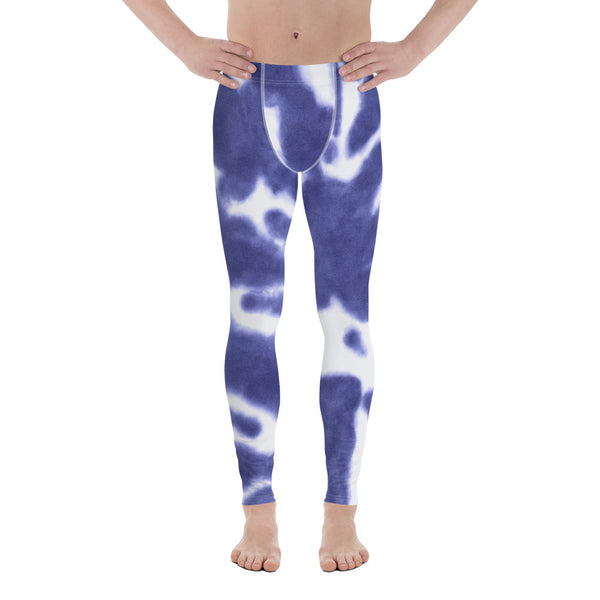 Purple Blue Tie Dye Meggings, Tie Dye Party Men's Tights, Best High Quality Designer Print Sexy Meggings Men's Workout Gym Tights Leggings, Men's Compression Tights Pants - Made in USA/ EU/ MX (US Size: XS-3XL) Tie Dye Festival Meggings, Tie Dye Workout Party Leggings Outfits 