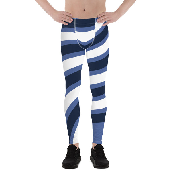 Blue White Swirl Meggings, Best Blue and White Abstract Signature Designer Print Sexy Meggings Men's Workout Gym Tights Leggings, Men's Compression Tights Pants - Made in USA/ EU/ MX (US Size: XS-3XL) Swirl Tights 
