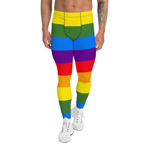 Rainbow Stripes Flag Meggings, Best Gay Pride Best Designer Print Sexy Meggings Men's Workout Gym Tights Leggings, Men's Compression Tights Pants - Made in USA/ EU/ MX (US Size: XS-3XL) Rainbow Flag Mens Leggings Gay Pride Meggings, Rainbow Pride Striped Meggings Leggings for Men From Pride Collection, Pride Outfits