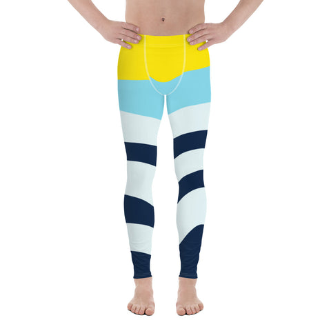 Colorful Abstract Stripes Men's Leggings, Best Modern Minimalist Premium Designer Print Sexy Meggings Men's Workout Gym Tights Leggings, Men's Compression Tights Pants - Made in USA/ EU/ MX (US Size: XS-3XL) 