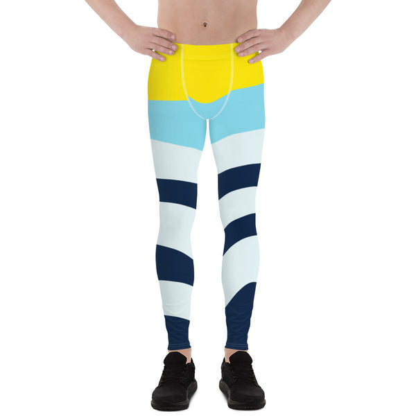 Colorful Abstract Stripes Men's Leggings, Best Modern Minimalist Premium Designer Print Sexy Meggings Men's Workout Gym Tights Leggings, Men's Compression Tights Pants - Made in USA/ EU/ MX (US Size: XS-3XL) 