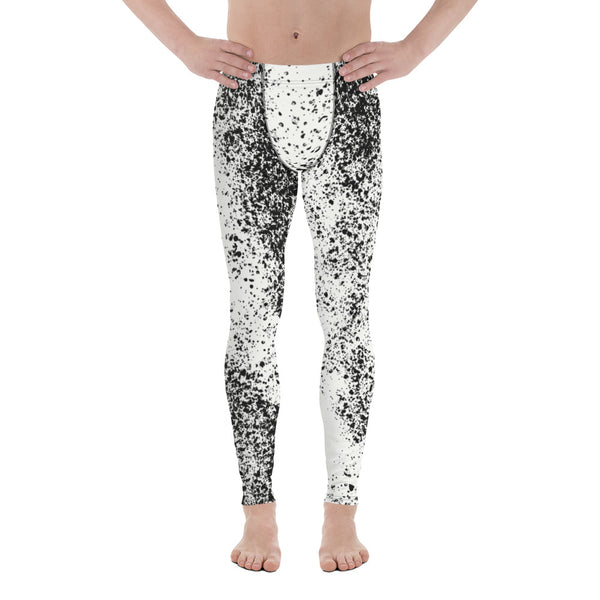 Grey White Abstract Best Meggings, Designer Abstract Designer Print Sexy Meggings Men's Workout Gym Tights Leggings, Men's Compression Tights Pants - Made in USA/ EU/ MX (US Size: XS-3XL) 