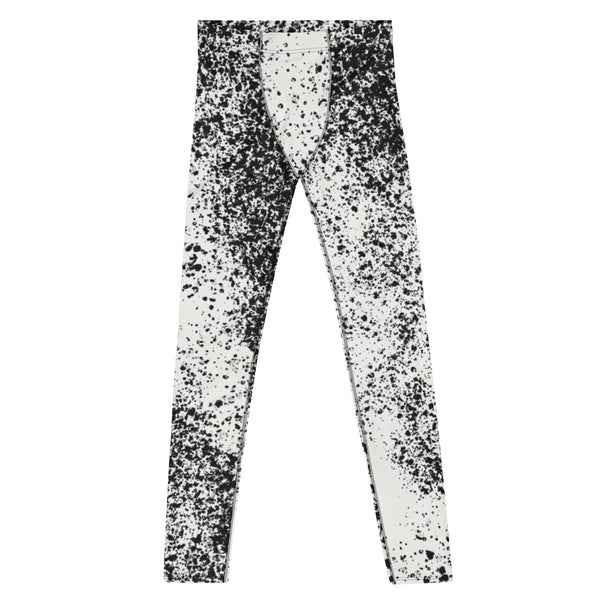 Grey White Abstract Best Meggings, Designer Abstract Designer Print Sexy Meggings Men's Workout Gym Tights Leggings, Men's Compression Tights Pants - Made in USA/ EU/ MX (US Size: XS-3XL) 