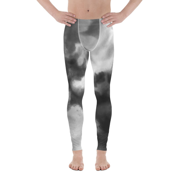 Grey Abstract Premium Men's Leggings, Grey Clouds Cute Abstract Designer Print Sexy Meggings Men's Workout Gym Tights Leggings, Men's Compression Tights Pants - Made in USA/ EU/ MX (US Size: XS-3XL) 