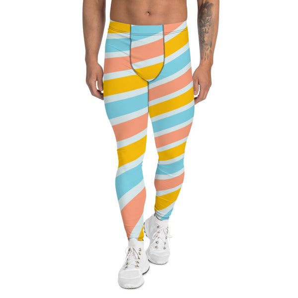Rainbow Swirl Best Men's Leggings, Rainbow Striped Gay Pride Designer Print Sexy Meggings Men's Workout Gym Tights Leggings, Men's Compression Tights Pants - Made in USA/ EU/ MX (US Size: XS-3XL) 